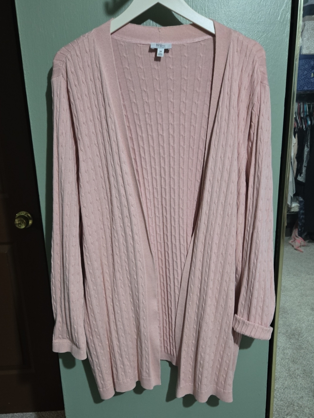 Light Pink Cotton Cable-Knit Open Cardigan